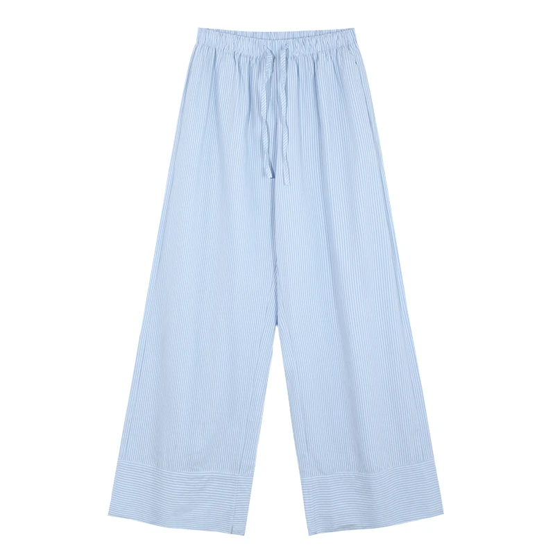 （清货）樱花信件~蓝色条纹抽绳休闲裤女夏季宽松阔腿裤潮232
