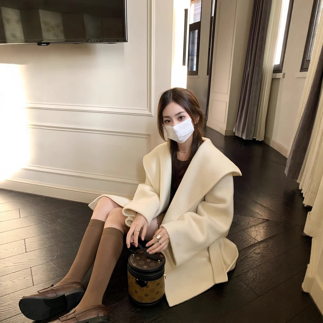 白色双面绒大衣女小个子2025秋冬新款高级感韩系短款毛呢外套