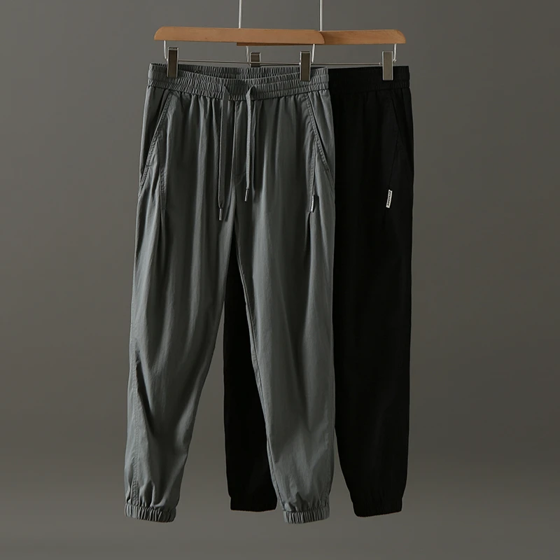 HK334男士休闲裤抽绳松紧腰弹力休闲裤子男夏季束脚裤