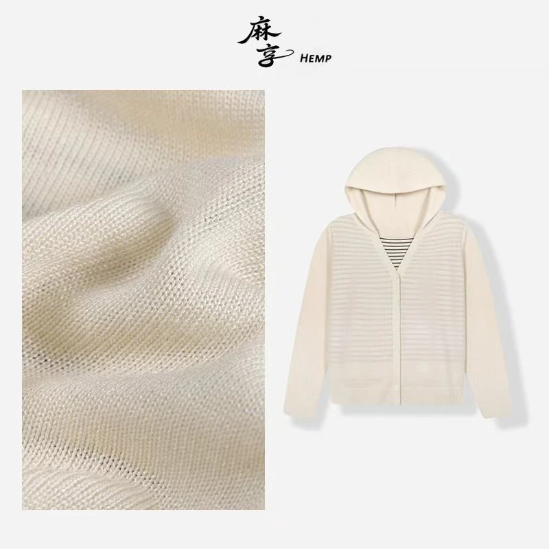 麻享【针织帽衫】60支极细纱假两件条纹女士上衣FSY50933