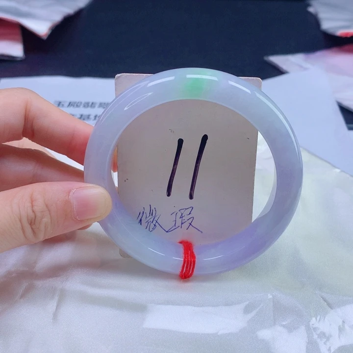 翡翠未镶嵌手镯春彩57575858