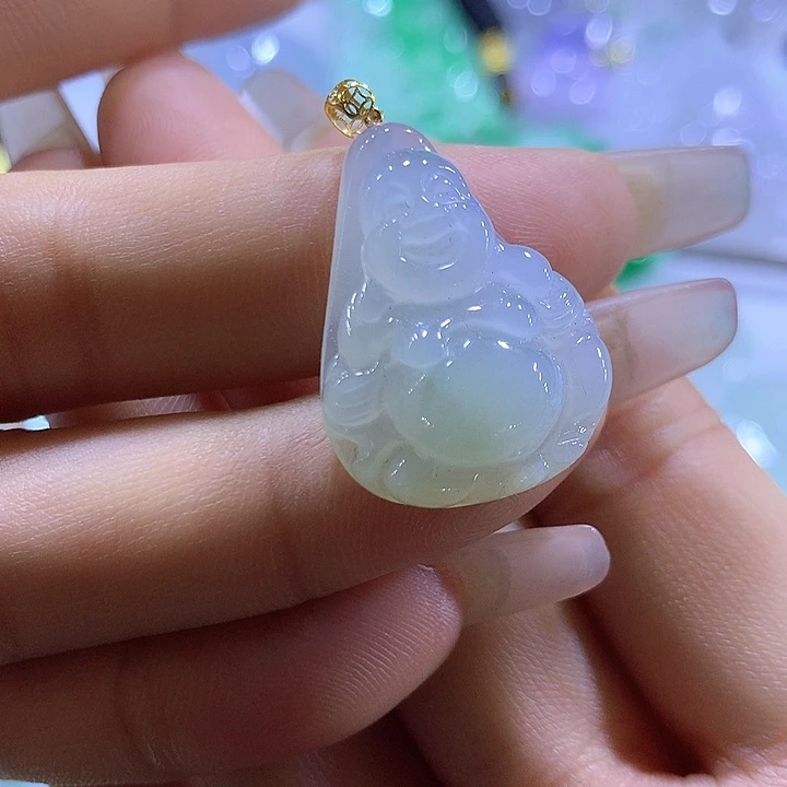 翡翠18K金镶嵌颈饰天然翡翠A货吊坠