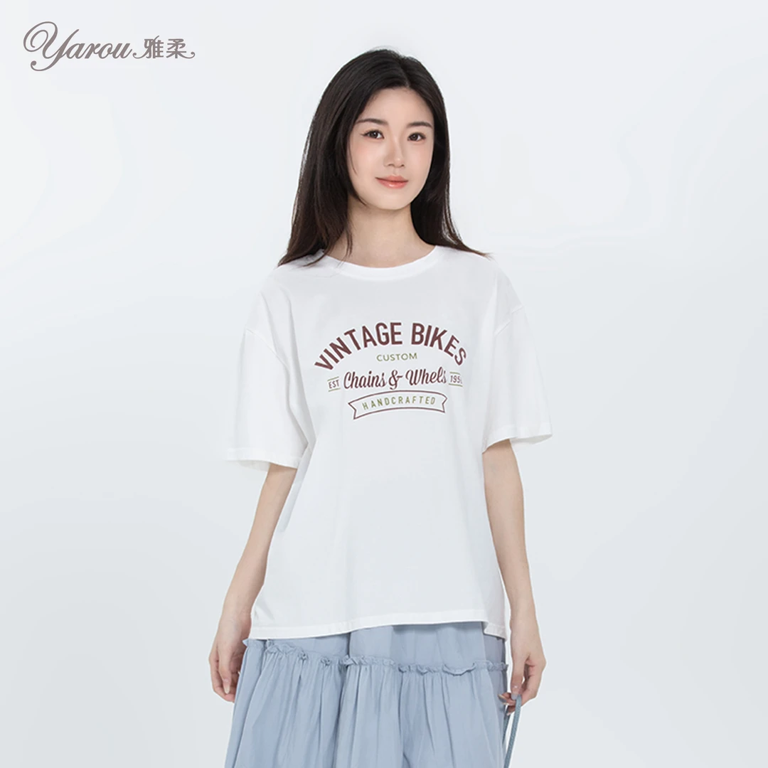 雅柔2025新款纯棉韩版短袖T恤女夏宽松减龄百搭休闲