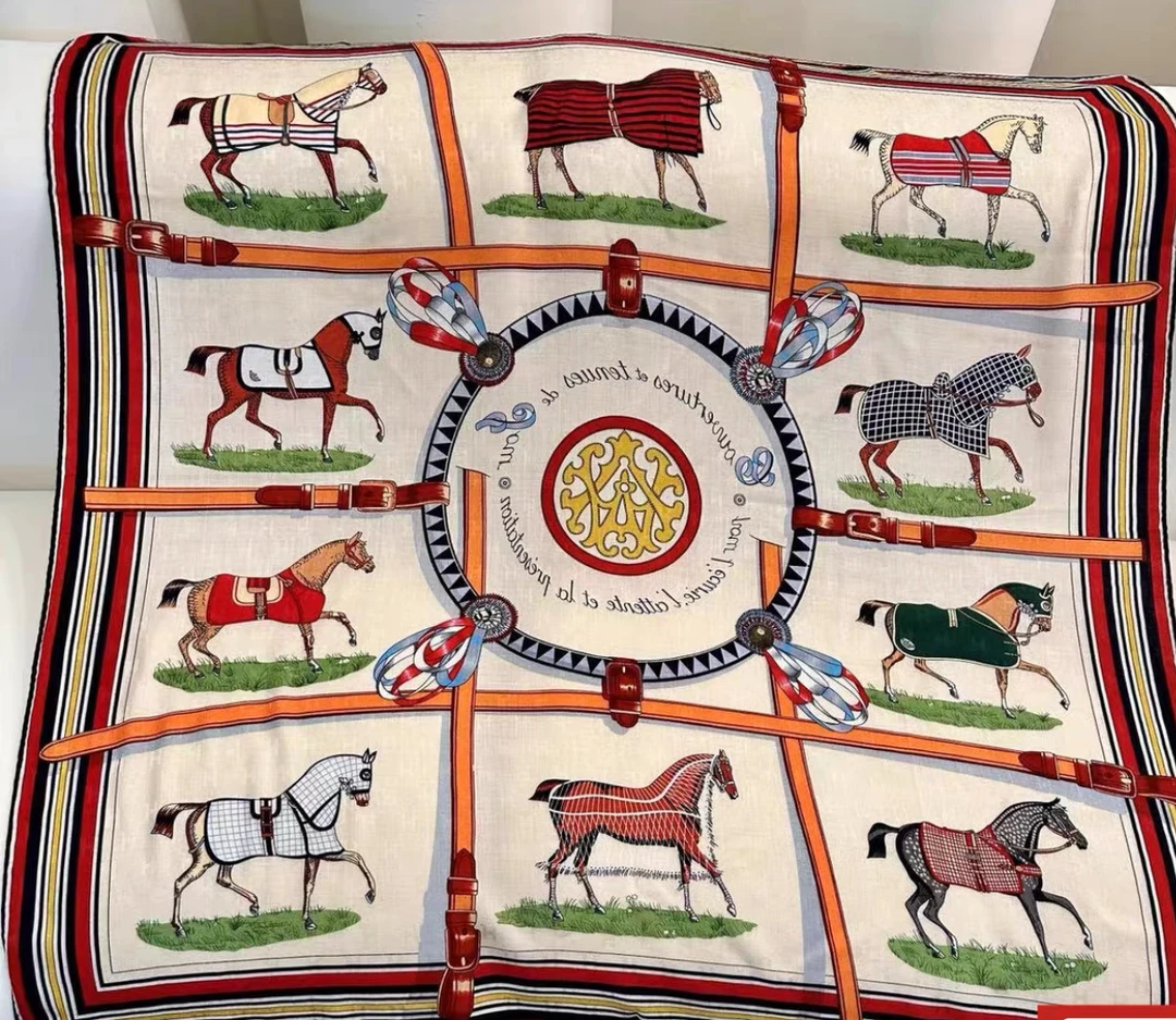 丹语丝绸-骏马披挂-110提花丝毛大方巾！带钢印！