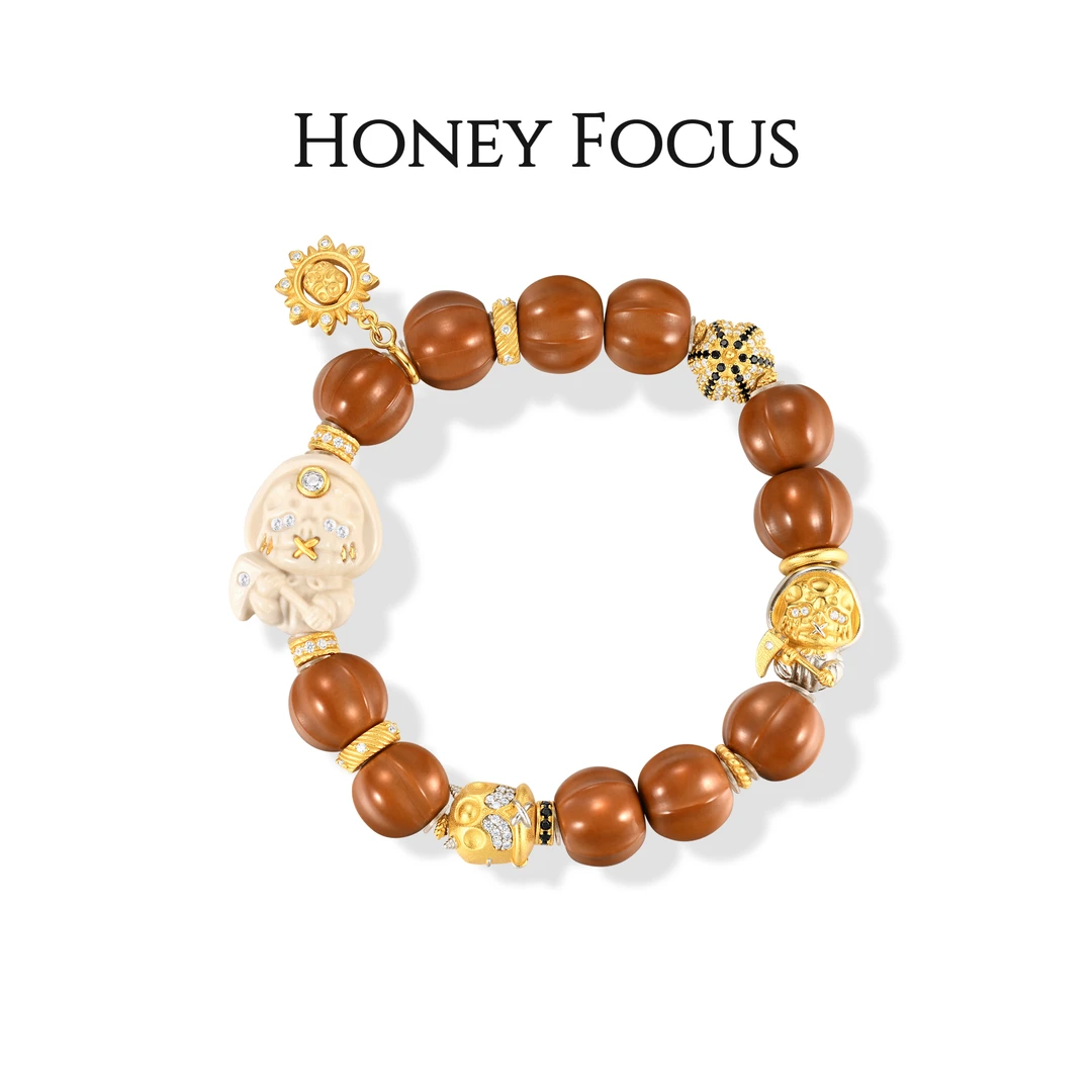 榛果拿铁阿呆手串 天然原皮猛犸牙雕 中式小众DIY手串 #9079