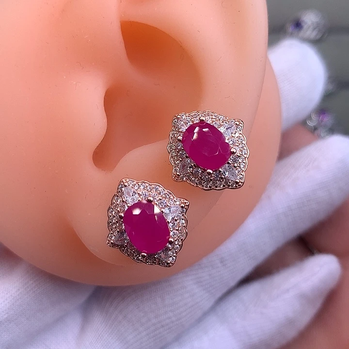 银S925镶嵌耳饰红宝石