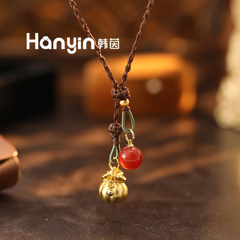 国风气质12ｍｍ红玛瑙搭配南瓜钱袋子磨砂豆豆项链