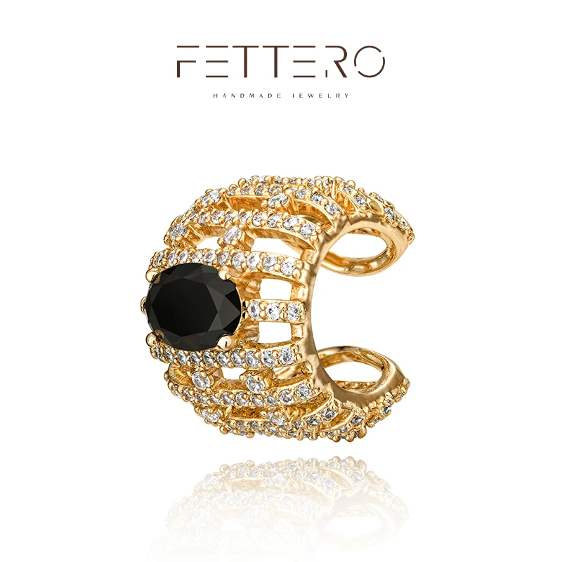 fettero 铜合金耳饰 【金色黑锆镂空井字耳夹】气质轻奢复古经典