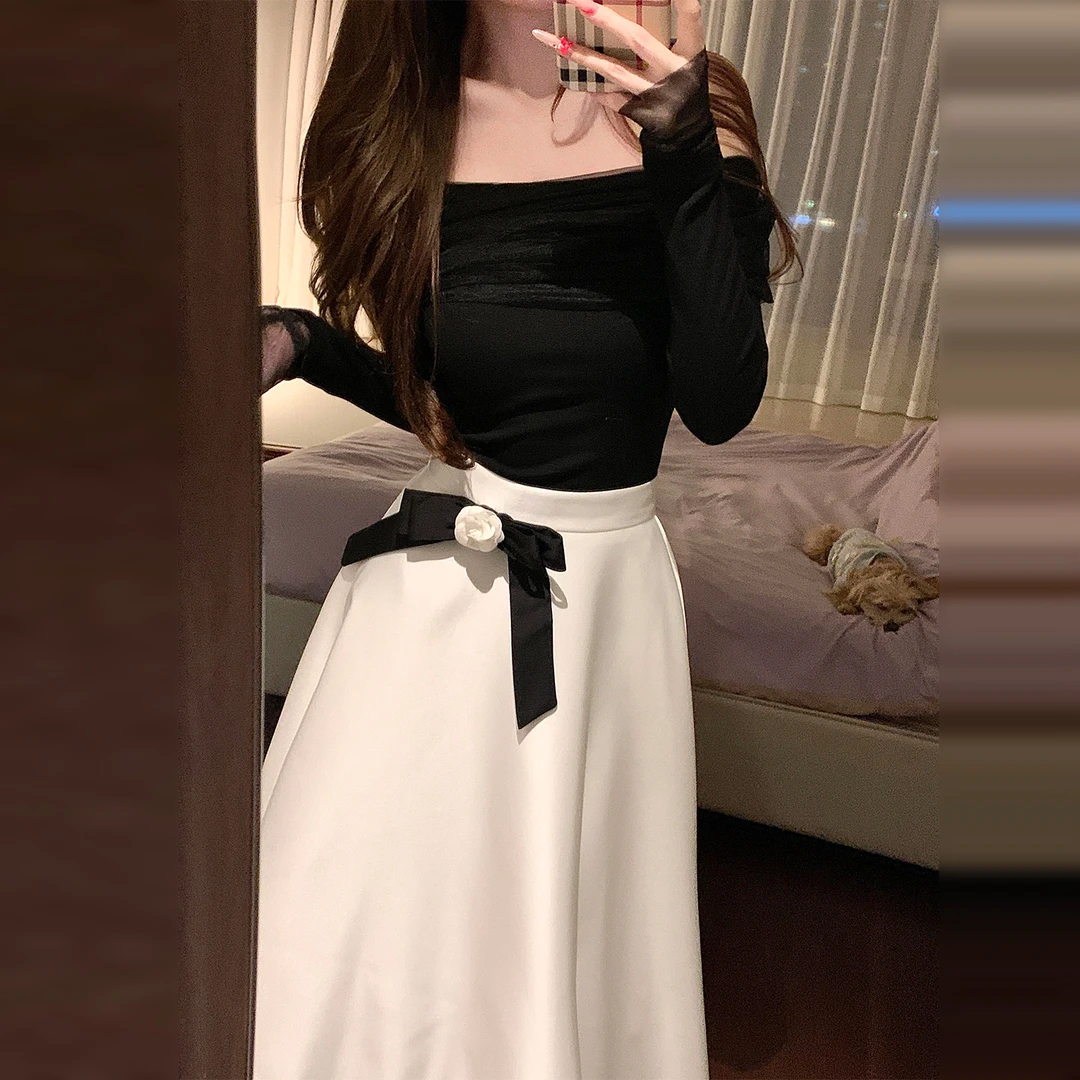 2026新款韩系氛围感穿搭一整套连衣裙子秋冬季高级感气质收腰长裙