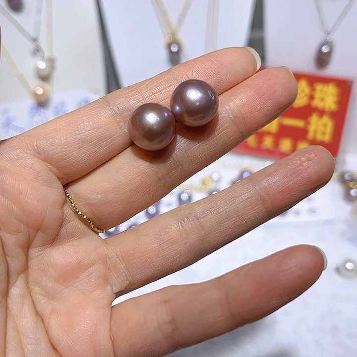 淡水珍珠紫珠耳钉未镶嵌