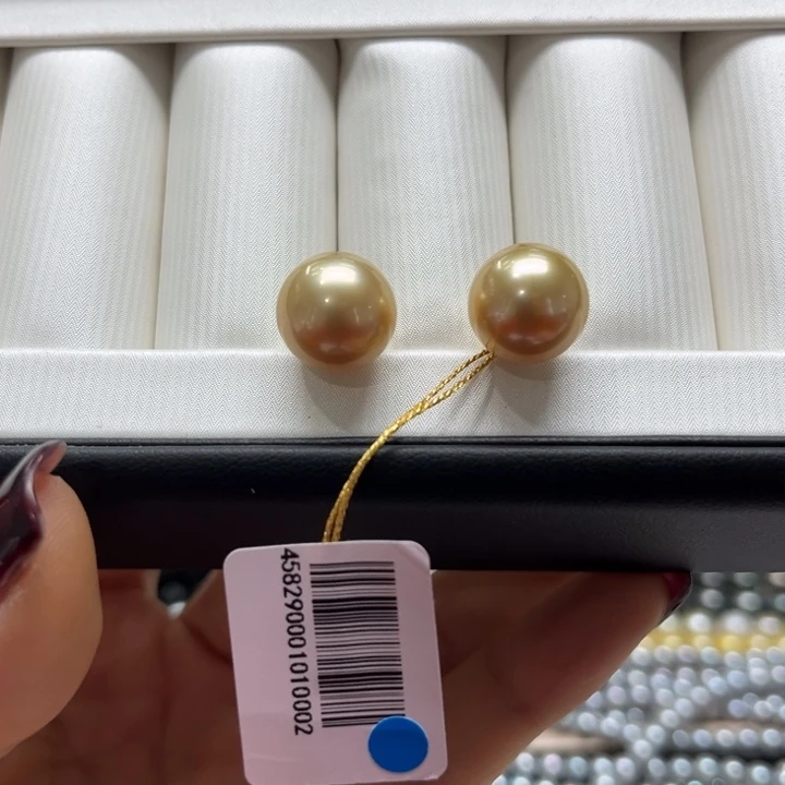 海水珍珠耳饰18K金镶嵌12-13mm