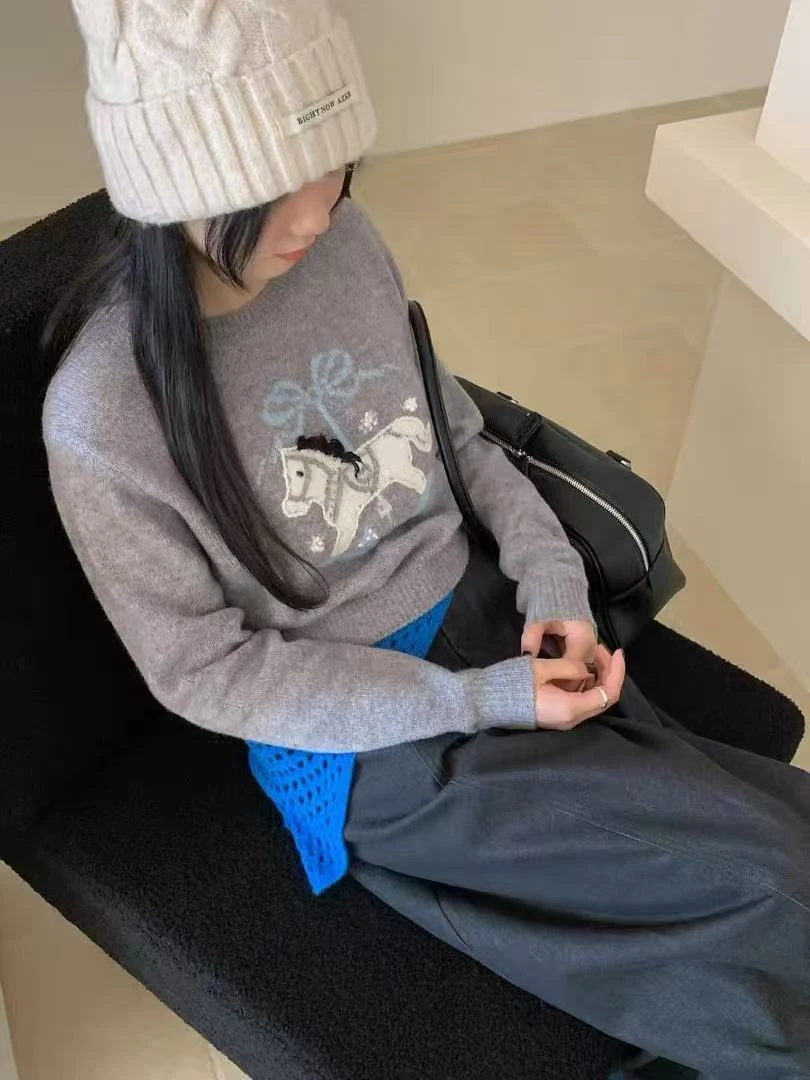 幸福小马~100纯羊毛《衣长52胸围49》毛衣女FF79