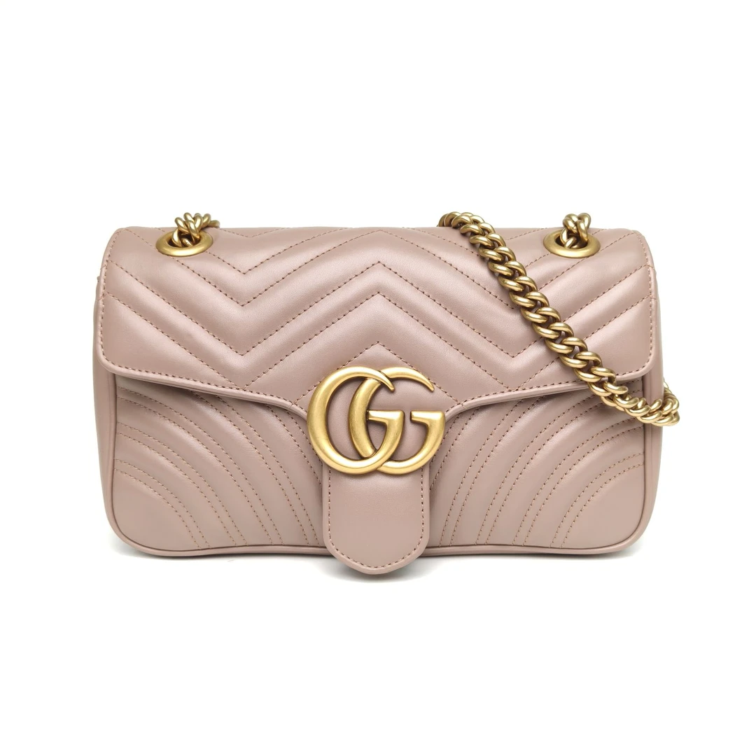 99新 GUCCI/古驰 【娇】肩背包 26 豆沙粉 皮革C 金扣 028968