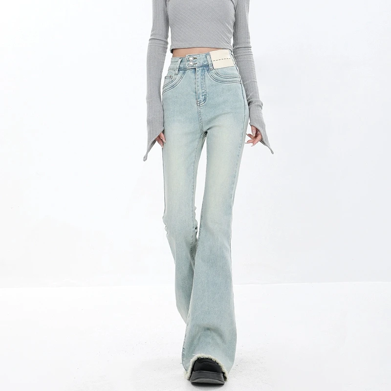 【春季五折】KEN STUDIO辣妹牛仔微喇裤女高腰显瘦阔腿裤裤子