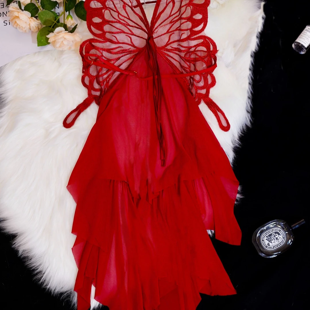 新款无袖花边长裙复古有弹性夏季睡裙透气性感蕾丝吊带裙