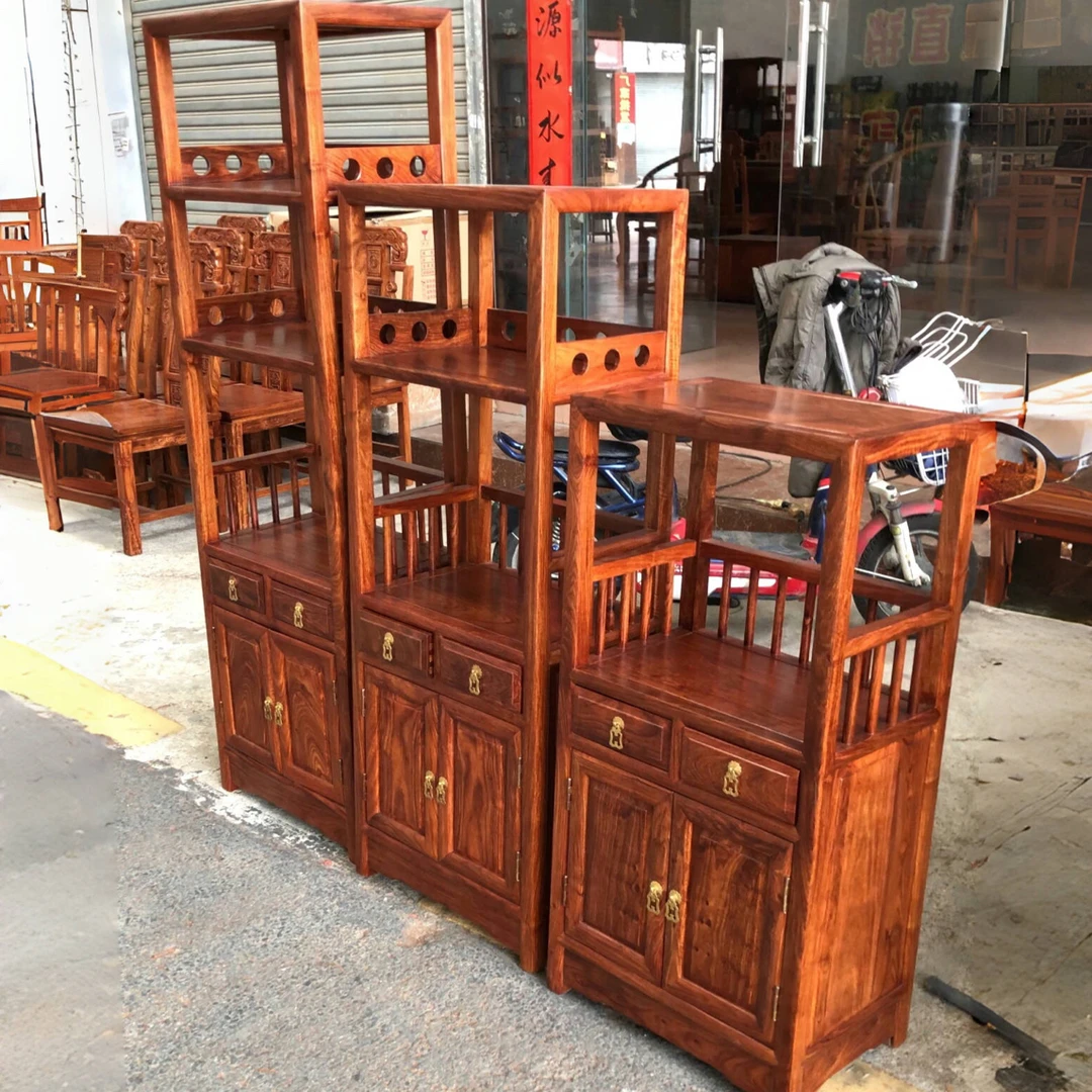 红木刺猬紫檀三组合明式茶叶架茶水柜储物柜置物架