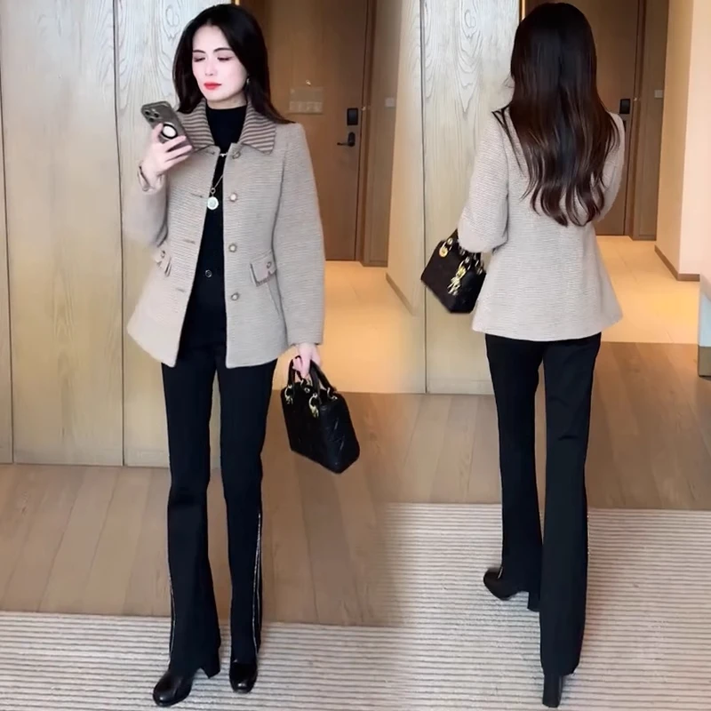 毛呢短外套女2025秋冬新款洋气宽松显瘦小个子百搭休闲呢子大衣潮
