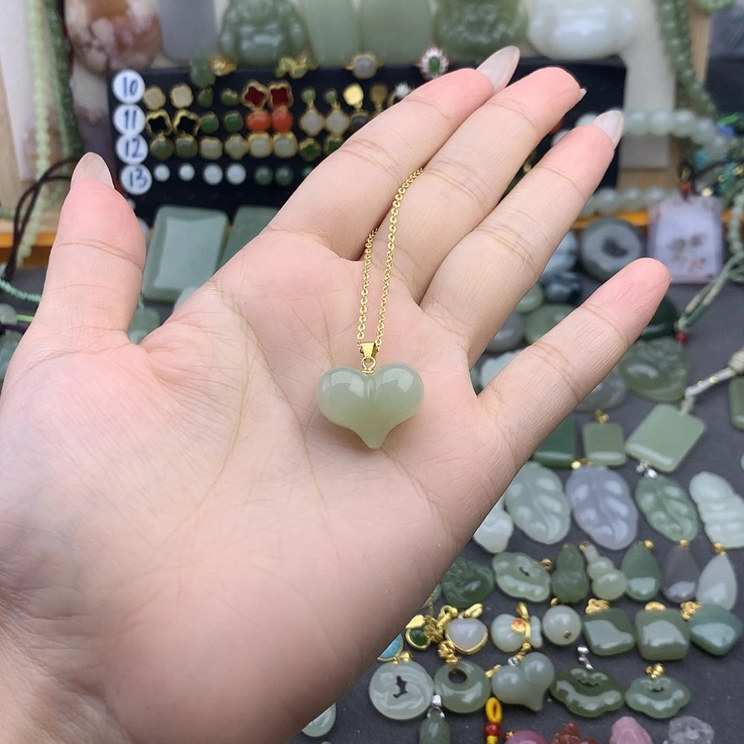 和田玉银S925镶嵌吊坠(不含链)