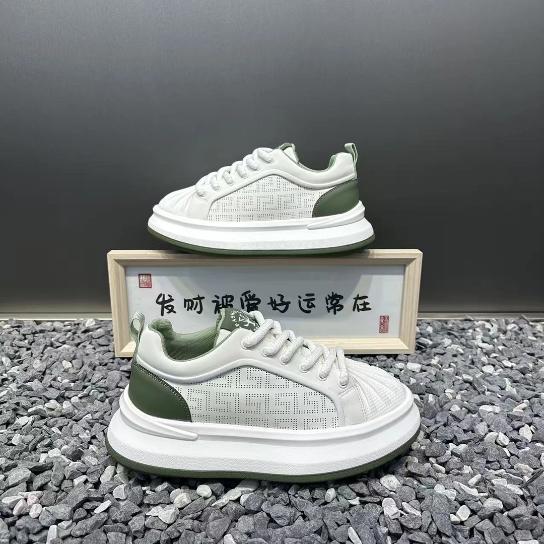 男士秋季贝壳头皮面打孔透气百搭时尚厚底增高舒适潮流运动休闲鞋