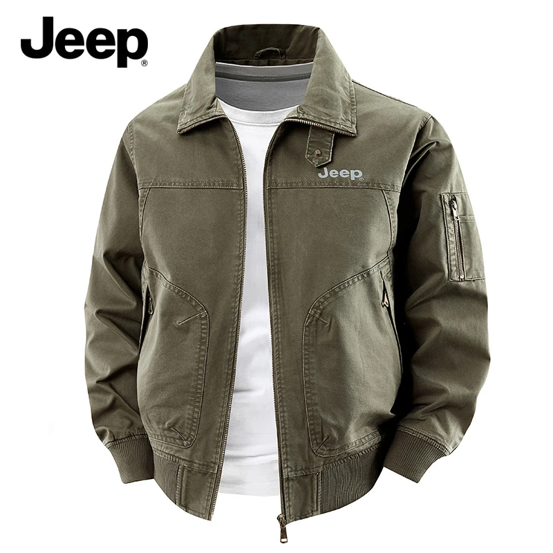 JEEP/吉普2025秋季新款男士工装休闲美式中长夹克水洗立领纯棉