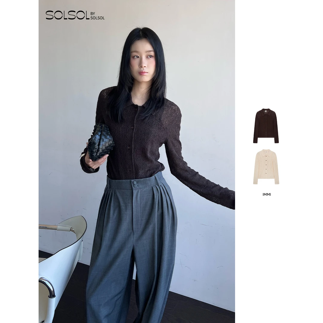 IMMI设计师品牌25秋冬弹力镂空针织翻领开衫SOLSOL买手店