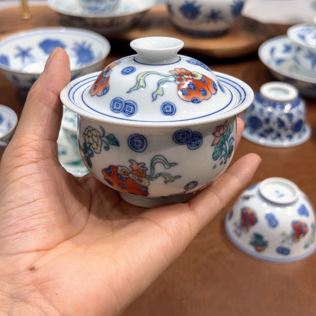 盖碗斗彩福袋盖碗纯手工