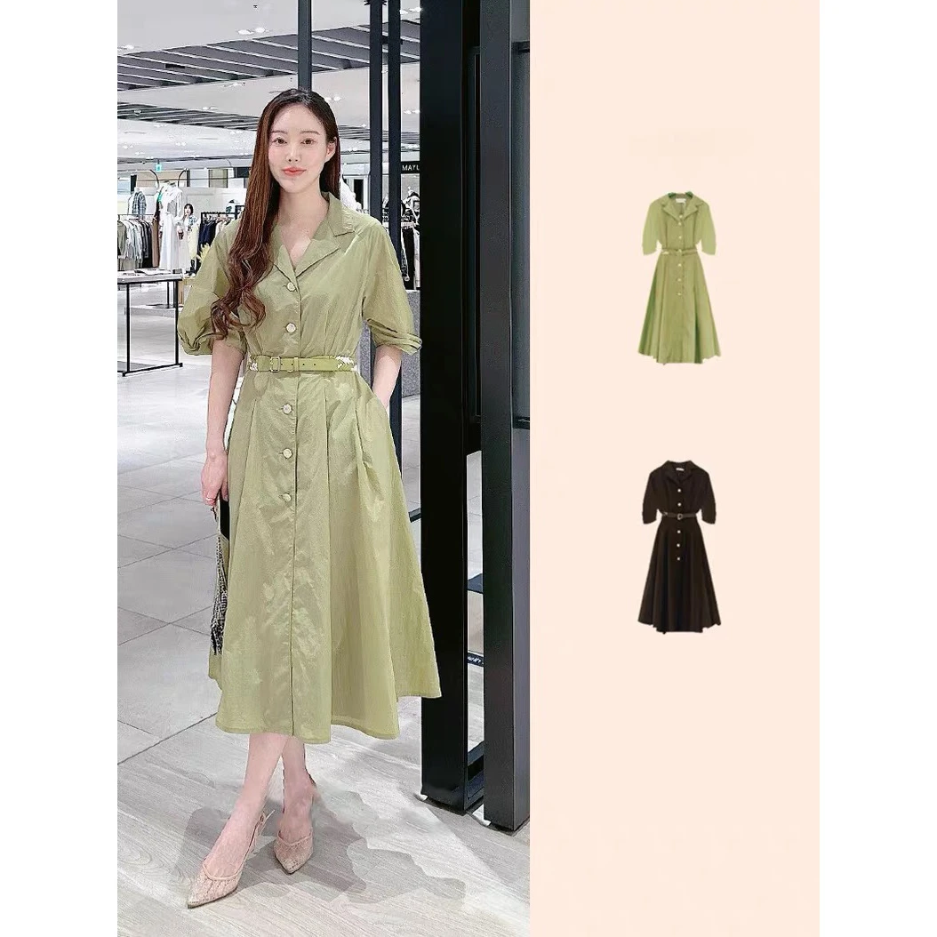 牛油果气质连衣裙长裙夏季新款裙女中长款收腰显瘦时尚高端裙子