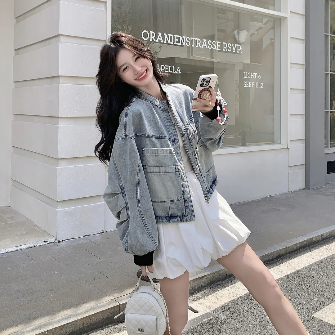 港风设计感短款复古做旧牛仔外套女2025新款早秋酷飒气质夹克上衣