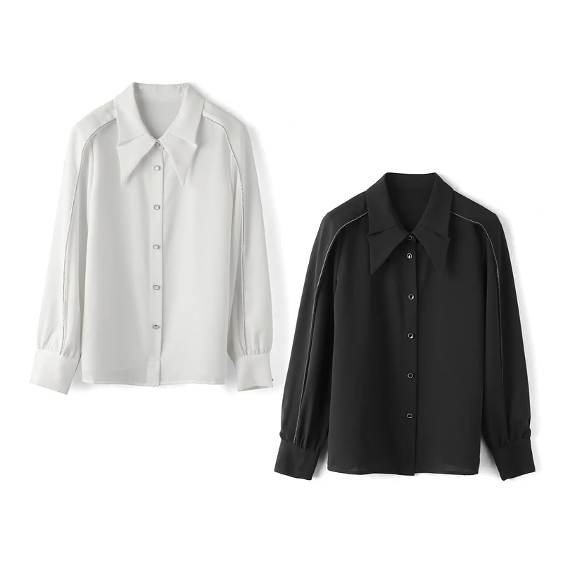 37124【贝系列】翻领纯色文艺小众衬衫035C02212