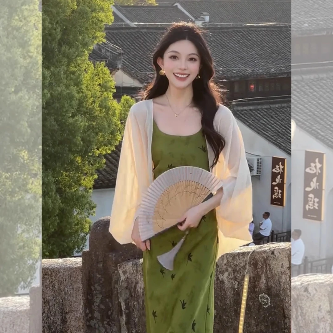 国风气质雪纺防晒衣女夏配旗袍裙子外搭披肩薄纱开衫外套百搭罩衫