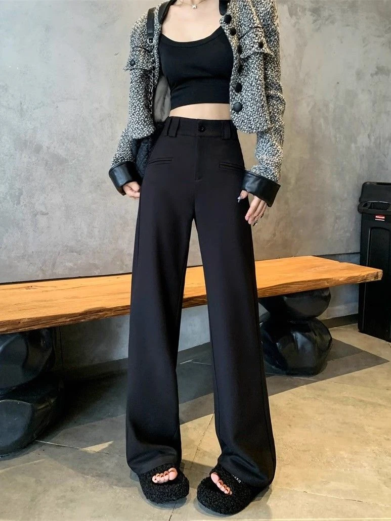 黑色阔腿裤女2025新款爆款西装裤垂坠感高级感梨形显瘦窄版休闲裤