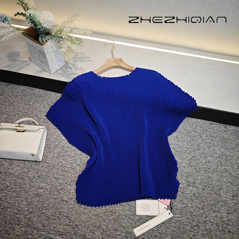 褶之倩2025夏季新款法式优雅褶皱内搭高弹力宽松显瘦慵懒风上衣