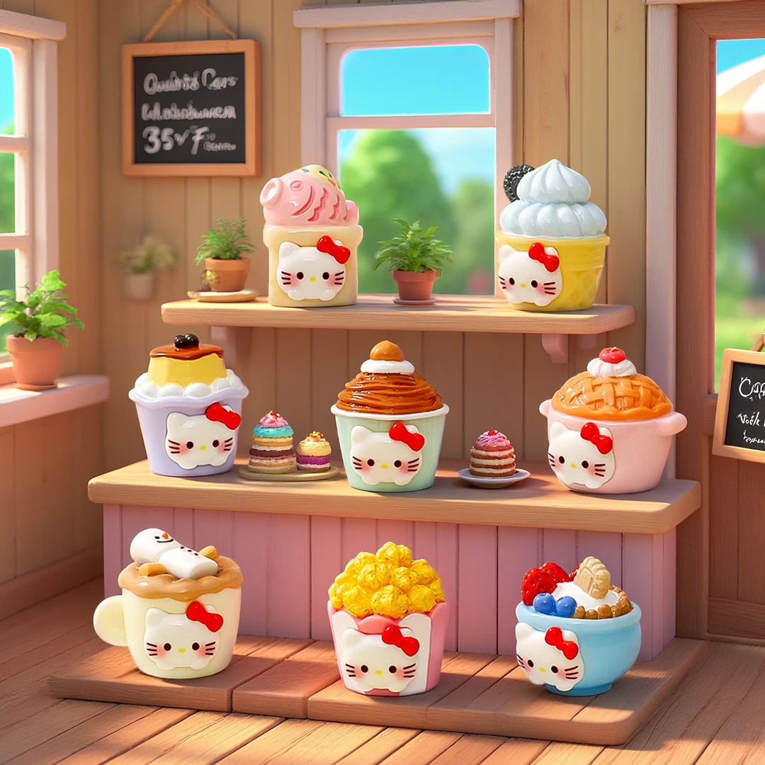 【双许愿+九宫格】可爱kitty猫甜品萌粒可爱卡通创意桌面摆件饰品