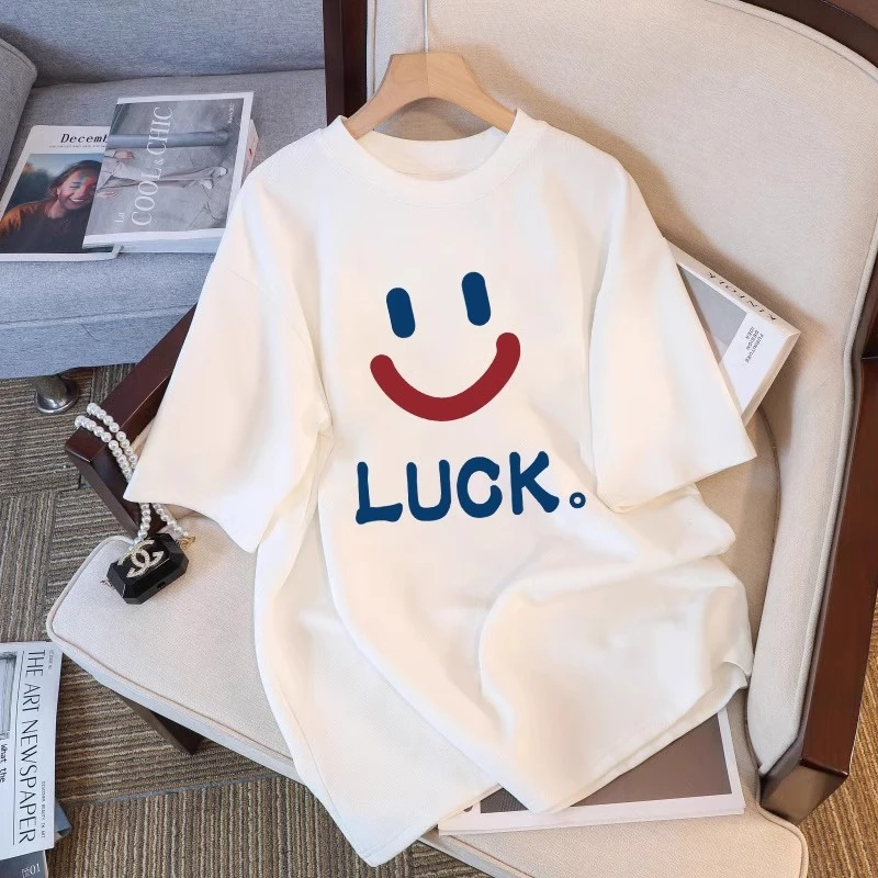 白色纯棉大版短袖t恤女装大码夏季宽松中长款半袖小众美式上衣