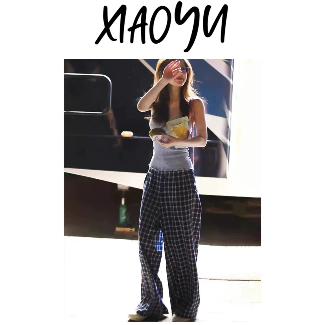 【格子格子裤】韩单松紧腰露思同款格子直通休闲裤百搭显瘦休闲长裤