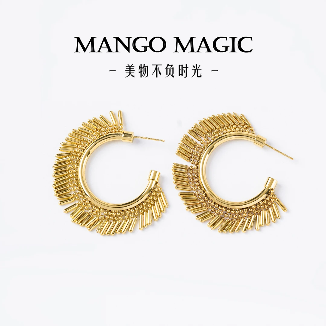 铜合金耳饰 欧美轻奢休闲百搭自由酷飒气质轻奢C圈流苏耳环 7545