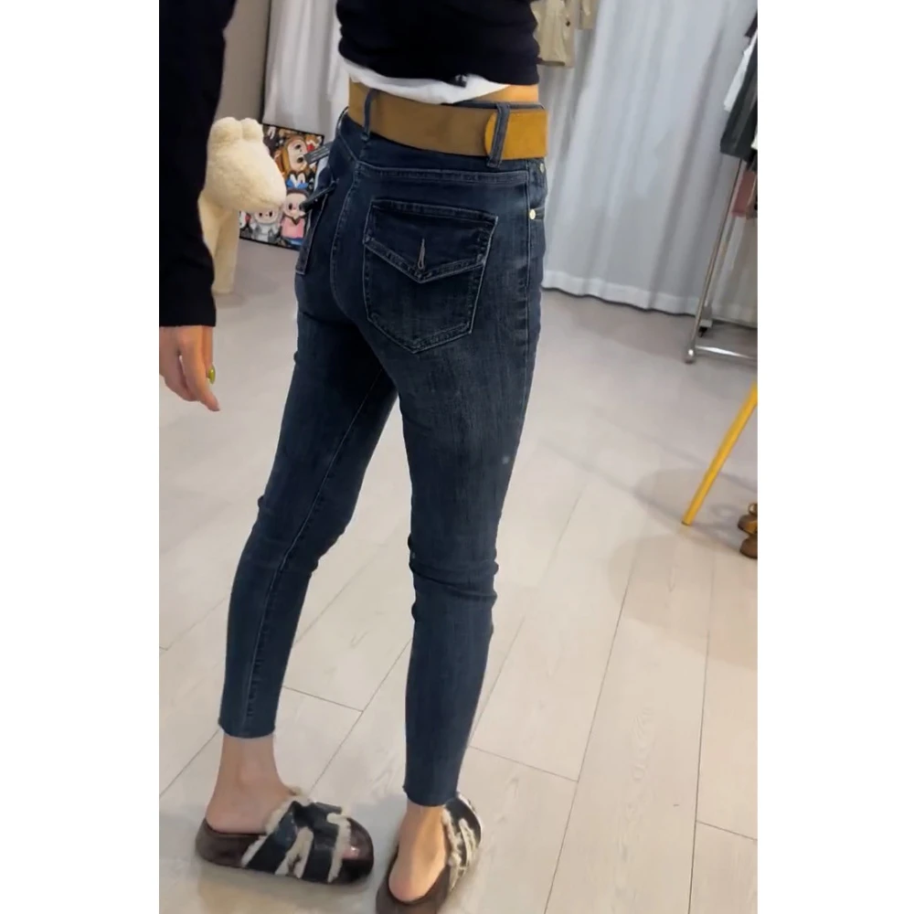 早秋新款高腰小脚牛仔裤女2025大码小个子弹力显瘦修身百搭铅笔裤