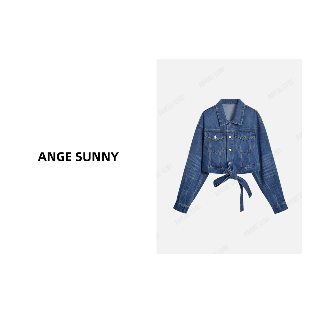 ANGE SUNNY【不规则牛仔外套】时尚新款 牛仔布围裹式夹克