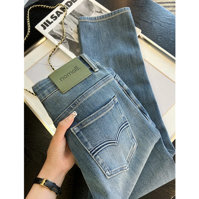 复古百搭九分直筒裤秋季新款小个子梨形身材高腰显瘦弹力烟管裤子