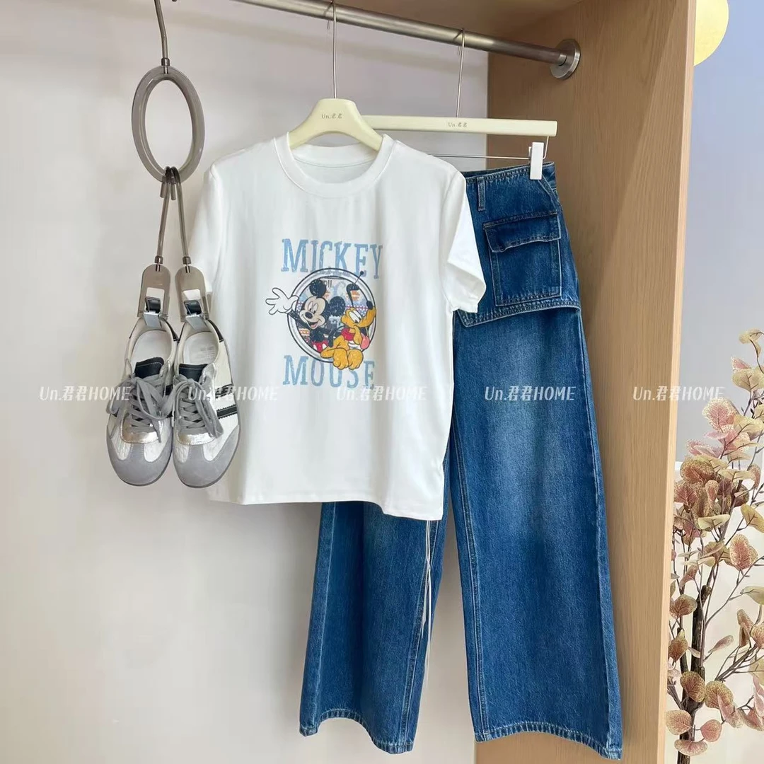 君君家【字母米奇】简约圆领字母米奇常规款正肩短袖上衣2289