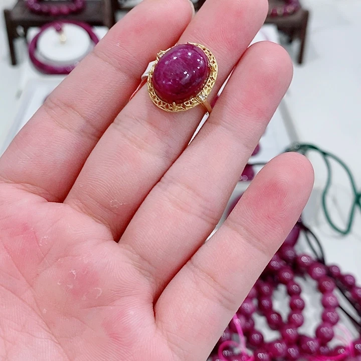 戒指银S925镶嵌红宝石