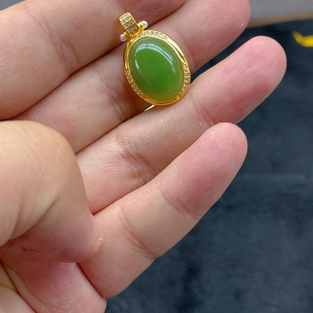 和田玉（碧玉）颈饰银S925镀金镶嵌