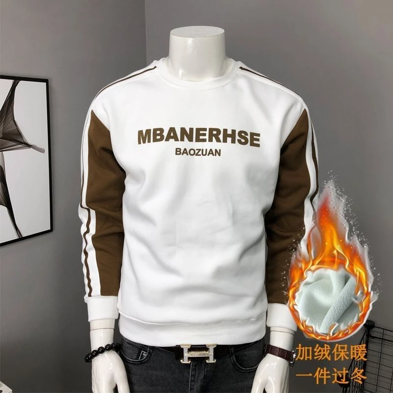 2025欧版新款高品质加绒男士刺绣时尚保暖潮流百搭打底衫长袖卫衣