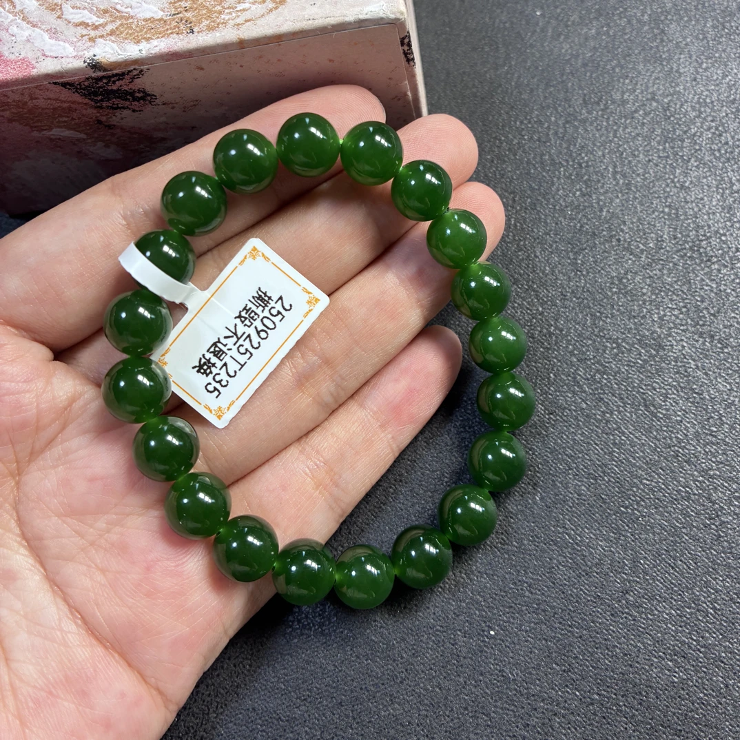 和田玉碧玉老坑冰菠菜绿卡10手串