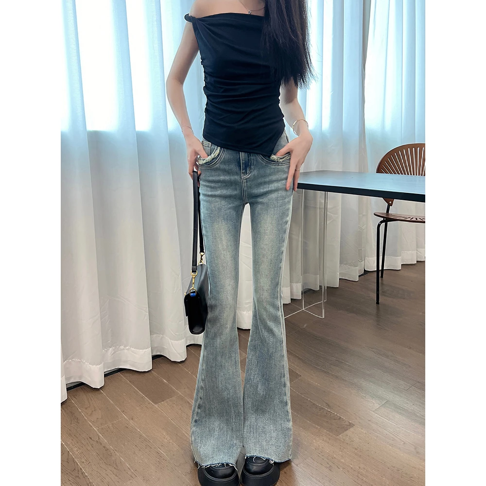 微喇裤女夏季修身显瘦牛仔喇叭长裤99302