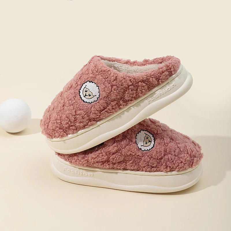 快鹿新款羊羊绒防滑居家地暖地板鞋厚底男士情侣毛绒保暖冬天