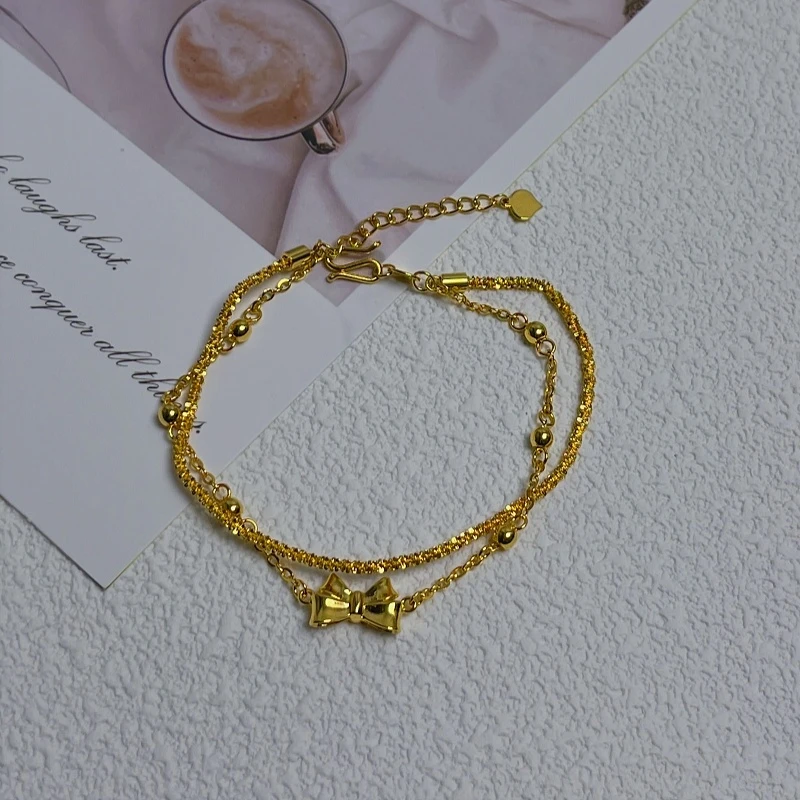 925银手链 蝴蝶结手链双层手链叠带爆闪手串碎碎冰手链情人节礼物