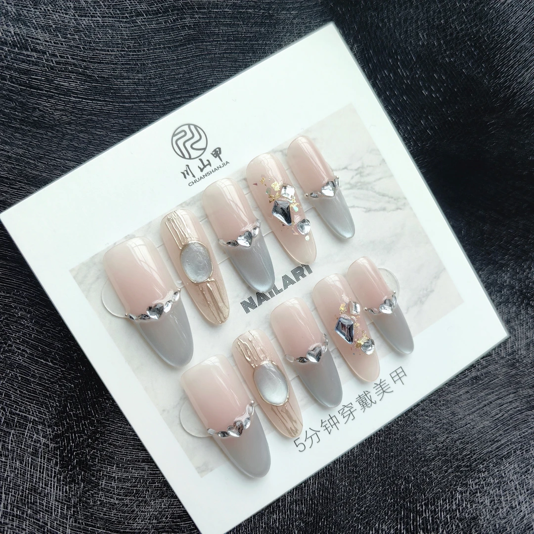 穿戴甲杏仁椭圆甲长甲海洋星辰纯法式猫眼气质美甲贴片