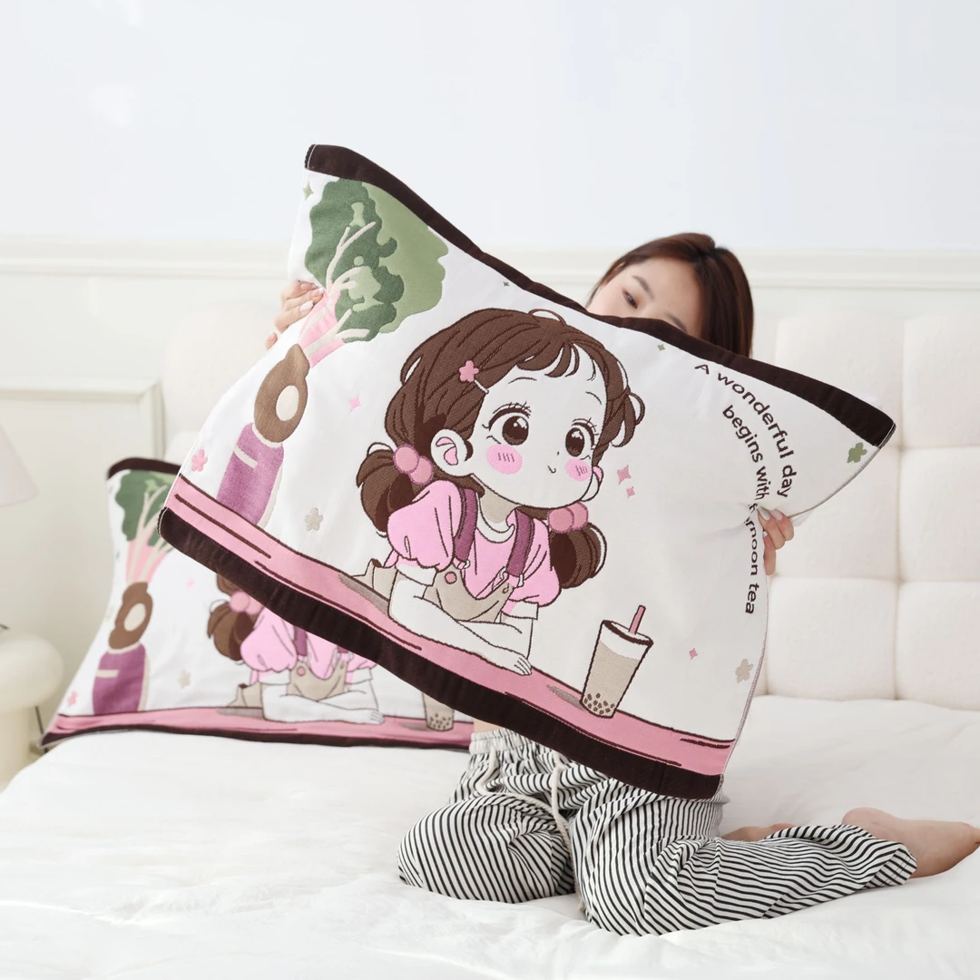 纯棉加厚八层纱布枕巾一对装2025新款枕头巾一对单人枕盖巾