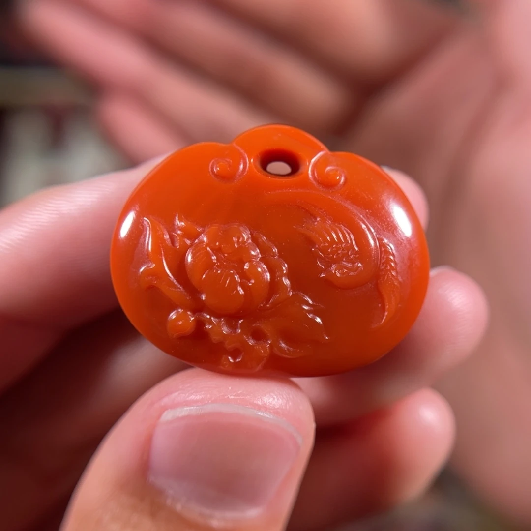 南红玛瑙老南红平安如意锁21.5*27.1未镶嵌